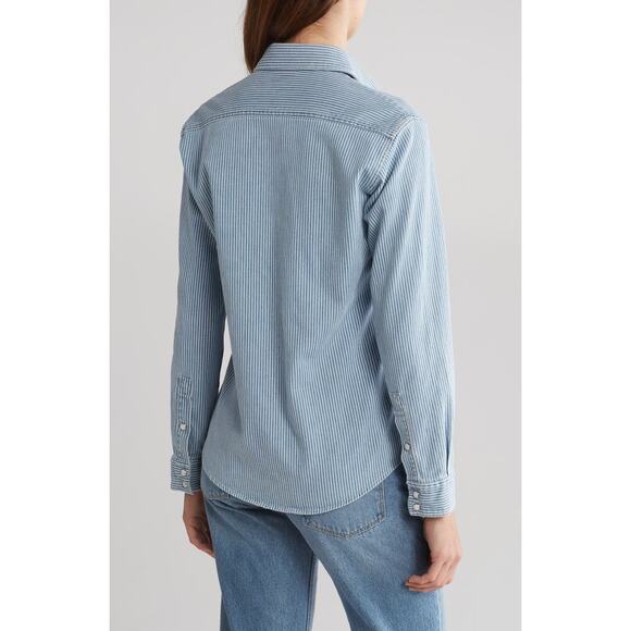 The Kooples Blue Striped Western Snap Shirt Size 3 (Fits M) - Picture 2 of 9